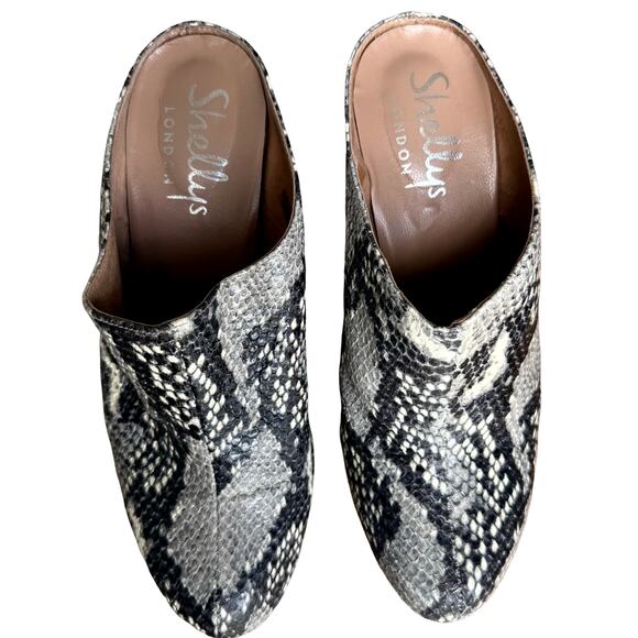 Shellys Snake Print Leather Clogs US 7.5 Chunky Block Heel Mob Wife 70s Vibe SEE - Picture 4 of 14